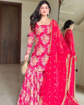 Ravishing Pink Georgette Digital Print Sharara Suit